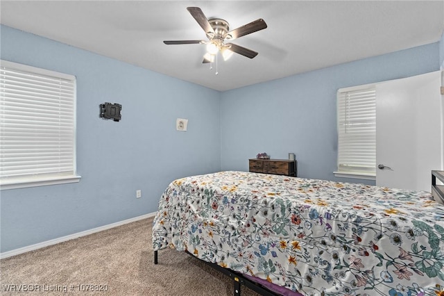 bedroom featuring ceiling fan and carpet flooring