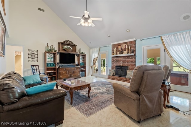 3109 Twin Lakes Pl, Alma, AR 72921 - living area with high vaulted ceiling and a ceiling fan