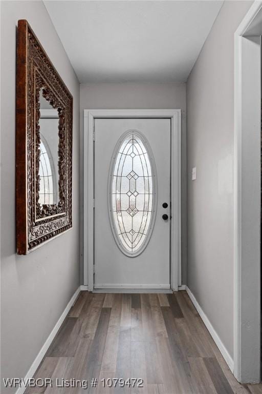 foyer entrance featuring baseboards and wood finished floors