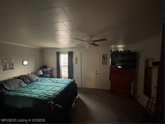 bedroom featuring carpet flooring and ceiling fan