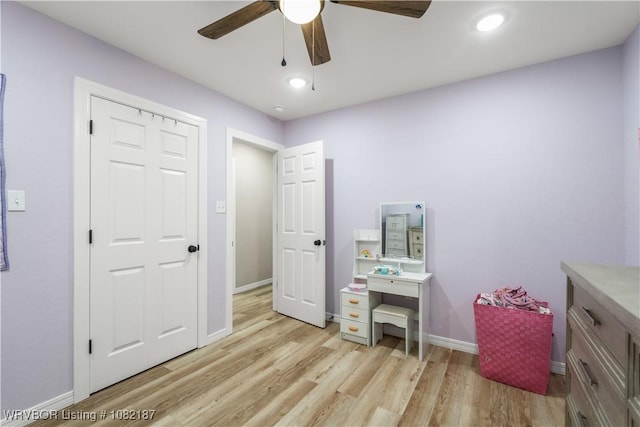 14008 White Bluff Rd, Fort Smith, AR 72916 - bedroom with light wood-type flooring, ceiling fan, and recessed lighting