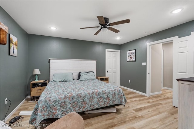 14008 White Bluff Rd, Fort Smith, AR 72916 - bedroom featuring light wood-style flooring, ceiling fan, and recessed lighting