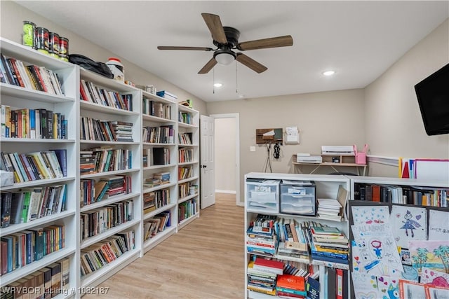 14008 White Bluff Rd, Fort Smith, AR 72916 - playroom with a ceiling fan, wood finished floors, and recessed lighting