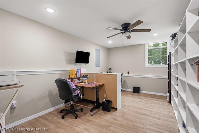 14008 White Bluff Rd, Fort Smith, AR 72916 - office area with electric panel, wood finished floors, a ceiling fan, and recessed lighting