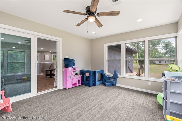 14008 White Bluff Rd, Fort Smith, AR 72916 - game room featuring carpet flooring, ceiling fan, and recessed lighting