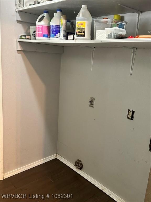 9423 Gate Nine Cutoff, Fort Smith, AR 72916 - laundry area featuring dark wood-type flooring and electric dryer hookup