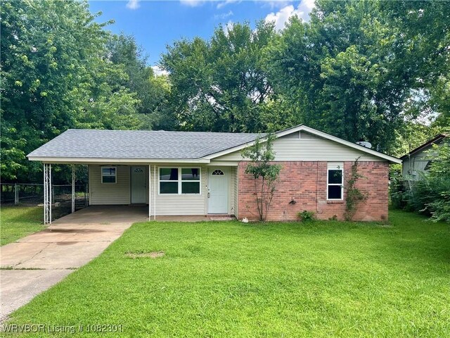 9423 Gate Nine Cutoff, Fort Smith, AR 72916 - ranch-style house with driveway, a carport, brick siding, and a shingled roof