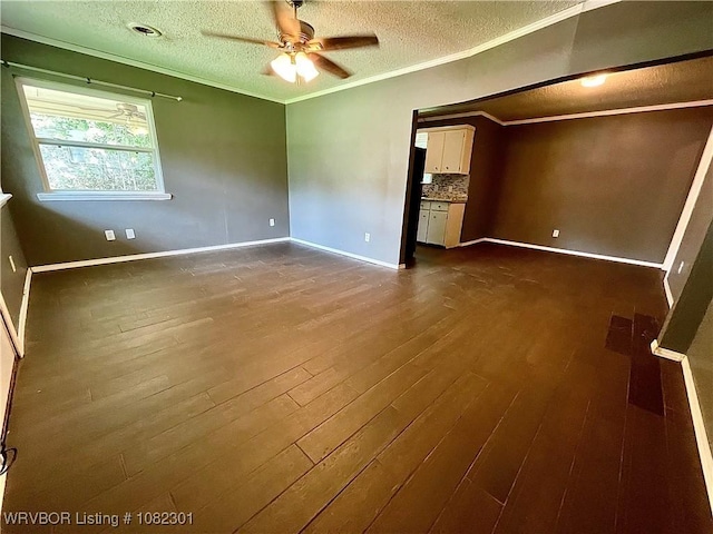 9423 Gate Nine Cutoff, Fort Smith, AR 72916 - unfurnished room with ornamental molding, a ceiling fan, a textured ceiling, and dark wood-style flooring