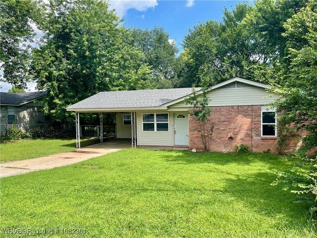 9423 Gate Nine Cutoff, Fort Smith, AR 72916 - ranch-style house with concrete driveway, a front lawn, an attached carport, and brick siding
