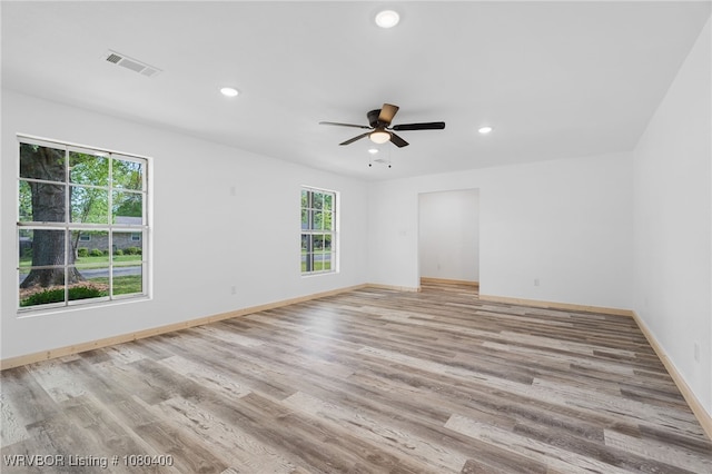 1703 E Edmondson Dr, Sallisaw, OK 74955 - spare room featuring recessed lighting, a ceiling fan, baseboards, and light wood-style floors