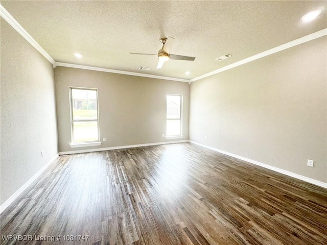 2060 W Breckenridge St, Sallisaw, OK 74955 - unfurnished room with plenty of natural light, wood finished floors, crown molding, a textured ceiling, and ceiling fan