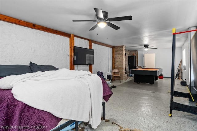 bedroom featuring ceiling fan and pool table