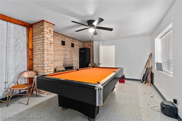 rec room featuring ceiling fan and pool table