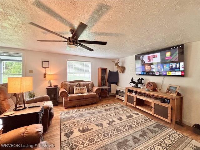 4245 W Piney Mountain Rd, Waldron, AR 72958 - living room featuring a ceiling fan, a textured ceiling, and a wealth of natural light