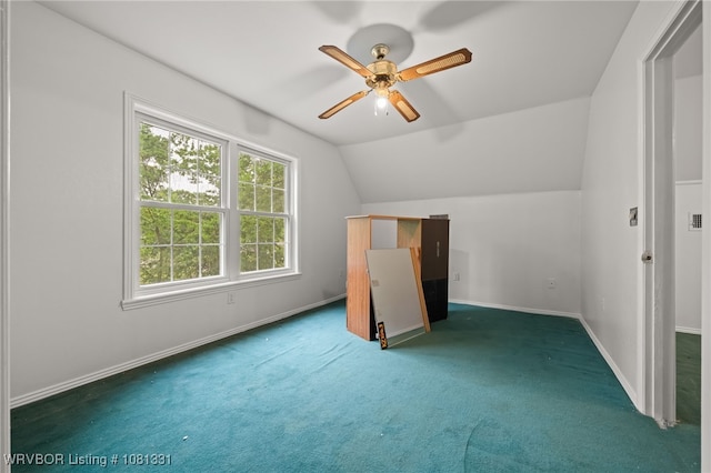505 7th St, Barling, AR 72923 - additional living space featuring carpet floors, ceiling fan, baseboards, and vaulted ceiling