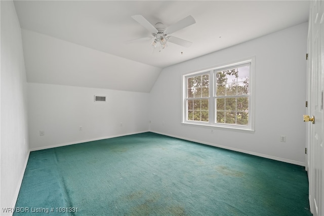 505 7th St, Barling, AR 72923 - bonus room with baseboards, lofted ceiling, carpet floors, and ceiling fan