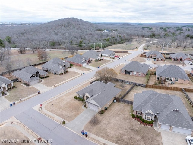 drone / aerial view featuring a mountain view