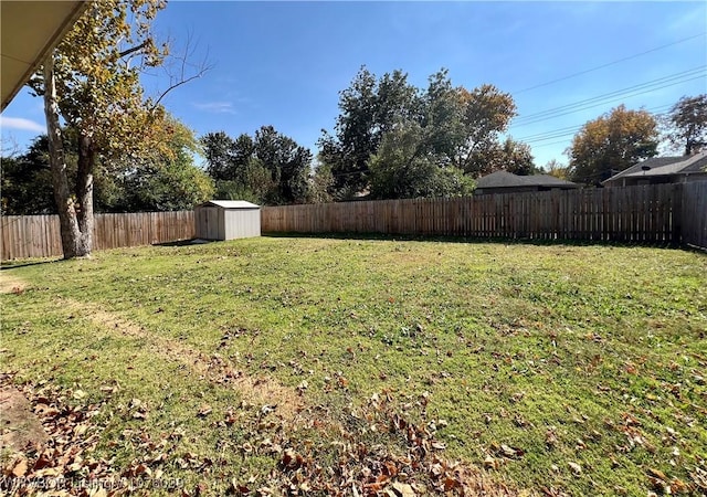 view of yard featuring a storage unit