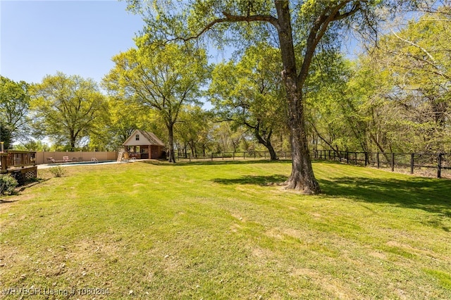 view of yard featuring a fenced backyard and a fenced in pool