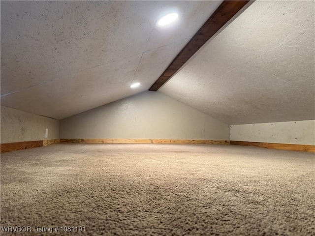 469497 975th Rd, Sallisaw, OK 74955 - bonus room featuring vaulted ceiling, carpet flooring, and a textured ceiling