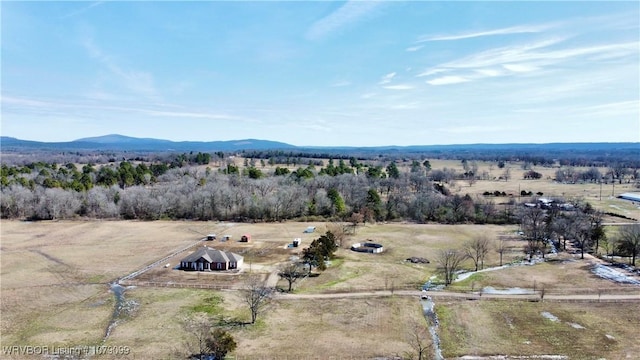 bird's eye view featuring a mountain view and a rural view