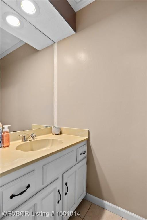 2508 Roxbury Ln, Fort Smith, AR 72908 - bathroom featuring vanity, tile patterned flooring, and crown molding