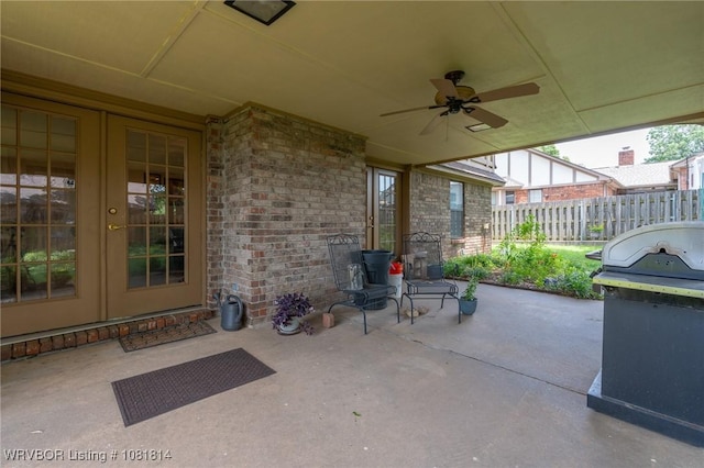 2508 Roxbury Ln, Fort Smith, AR 72908 - view of patio / terrace with french doors, a ceiling fan, and area for grilling