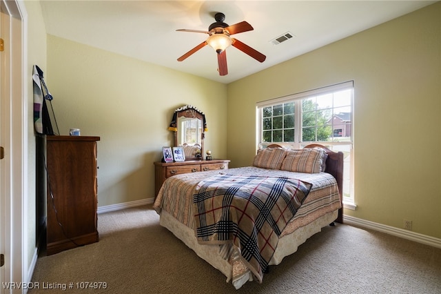 bedroom featuring carpet floors and ceiling fan