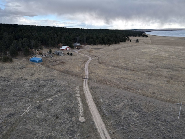 bird's eye view with a water view and a rural view