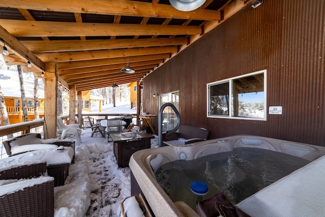 view of snow covered patio