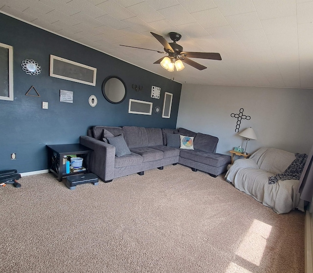 living room featuring carpet and ceiling fan