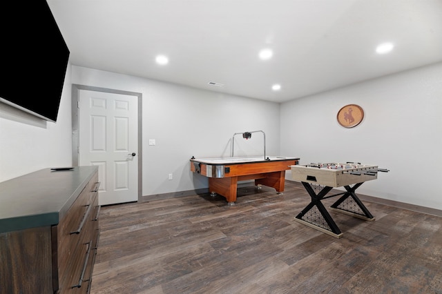 game room with dark hardwood / wood-style flooring