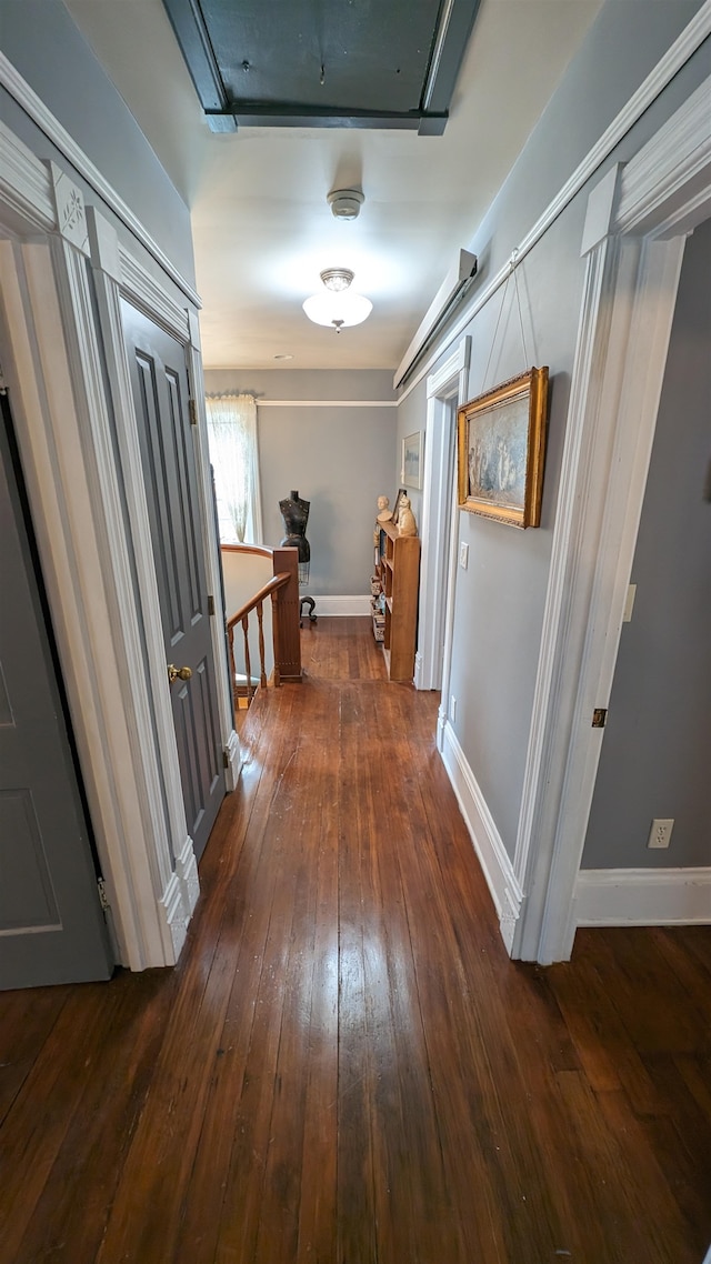 hall with dark hardwood / wood-style floors