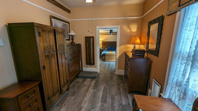 corridor with dark wood-type flooring