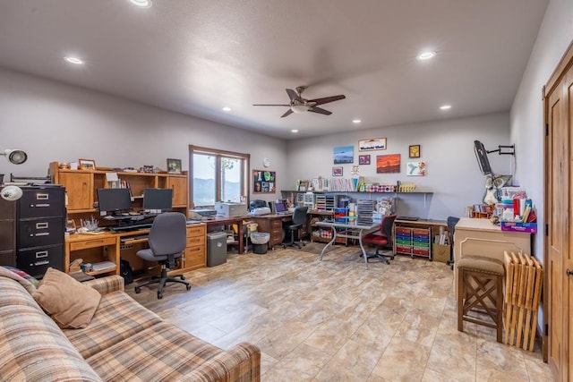 tiled office with ceiling fan