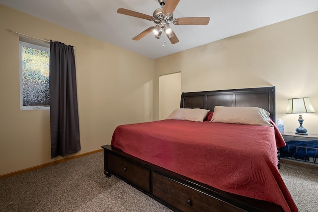 bedroom with carpet and ceiling fan