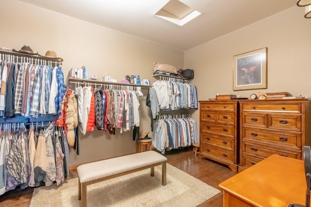 walk in closet with hardwood / wood-style flooring