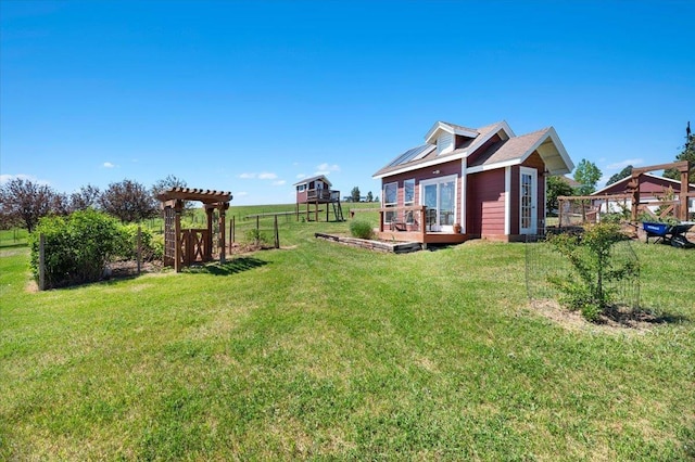 view of yard featuring a wooden deck