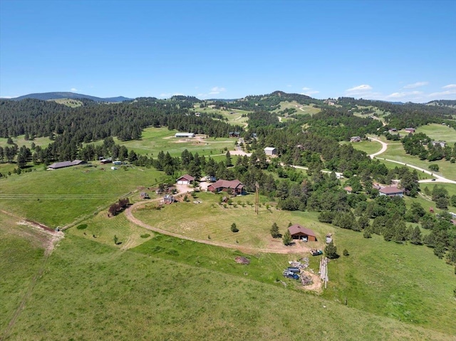 birds eye view of property with a mountain view and a rural view