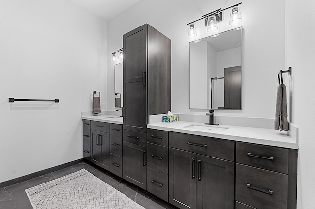 bathroom featuring tile floors and oversized vanity