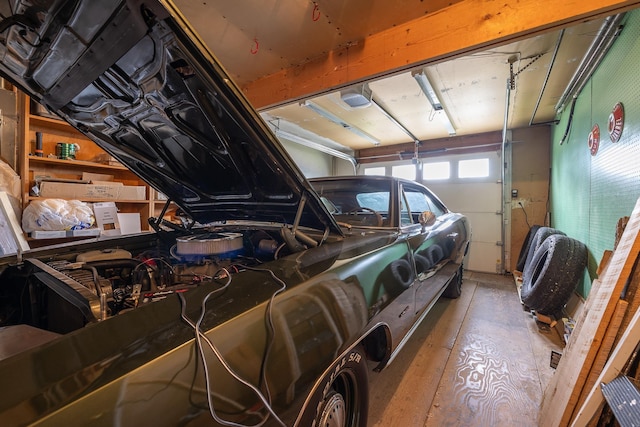 garage with a garage door opener