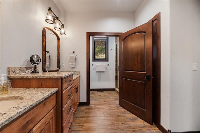 bathroom featuring wood-type flooring and vanity