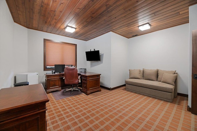 office area featuring wood ceiling