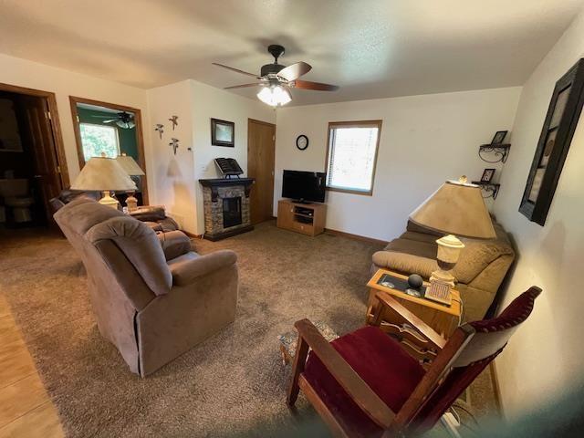 living room with a fireplace