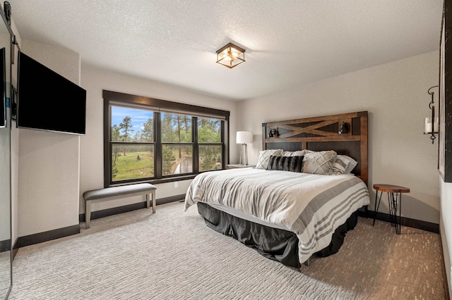 bedroom featuring carpet and a textured ceiling