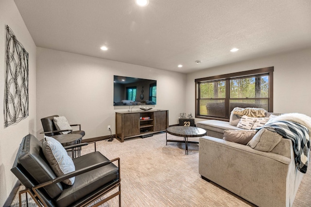 living room featuring a textured ceiling