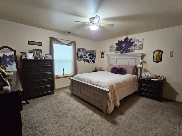 bedroom with carpet floors and ceiling fan