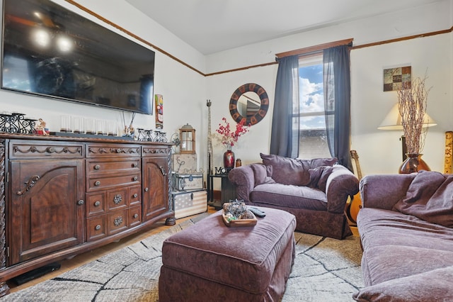 living area featuring light wood-style flooring