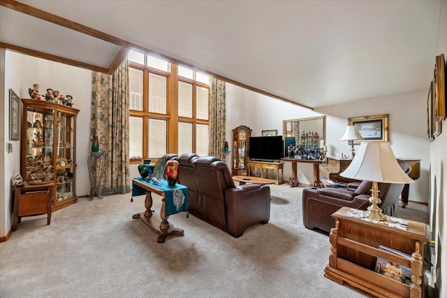 living room featuring carpet floors, a wealth of natural light, and expansive windows