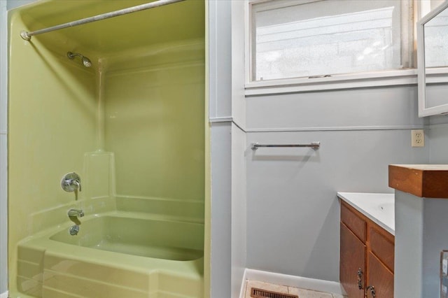 bathroom featuring shower / tub combination and vanity